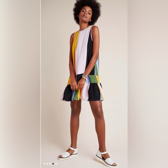 DOLAN Anthropologie Left Coast Audra Drop Waist Colorblock Dress size L - Picture 2 of 16